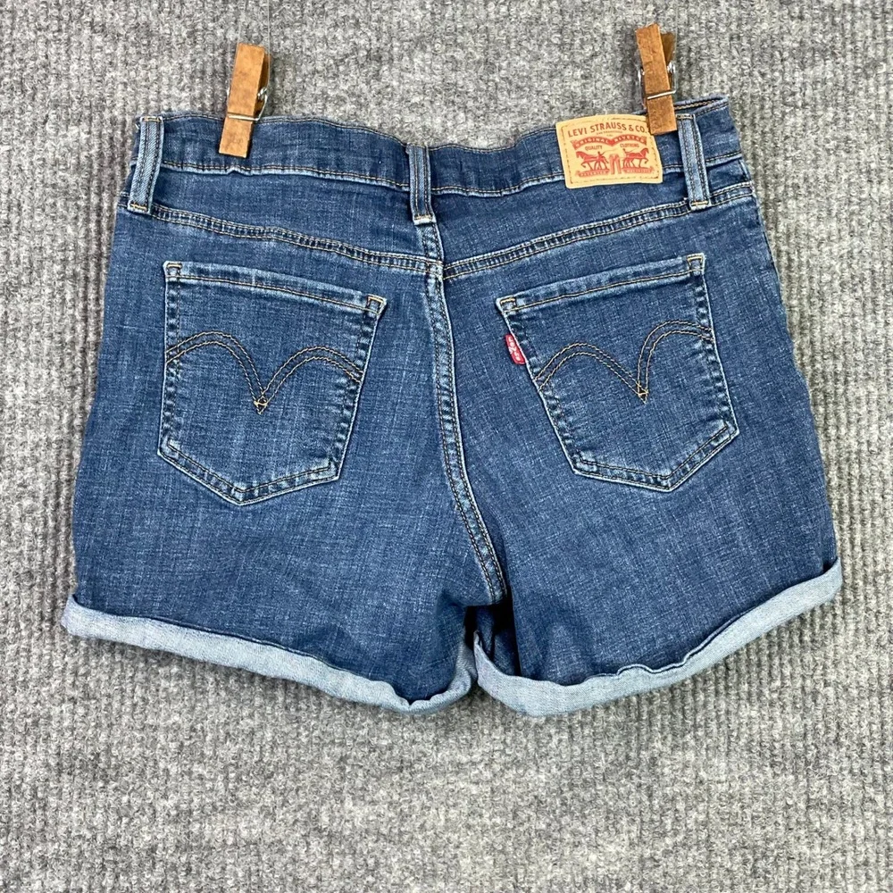 Levi's Mid Length Shorts Womens 28 Blue Denim Cuffed Stretch Casual Summer